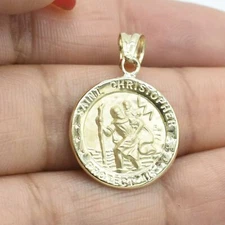 1" Textured Saint Christopher Protect Us Medallion Pendant Real 10K Yellow Gold