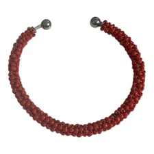 Vintage Reddish Seedbead Cuff Bracelet Silver Tone Bangle Aztec Tribal Dainty