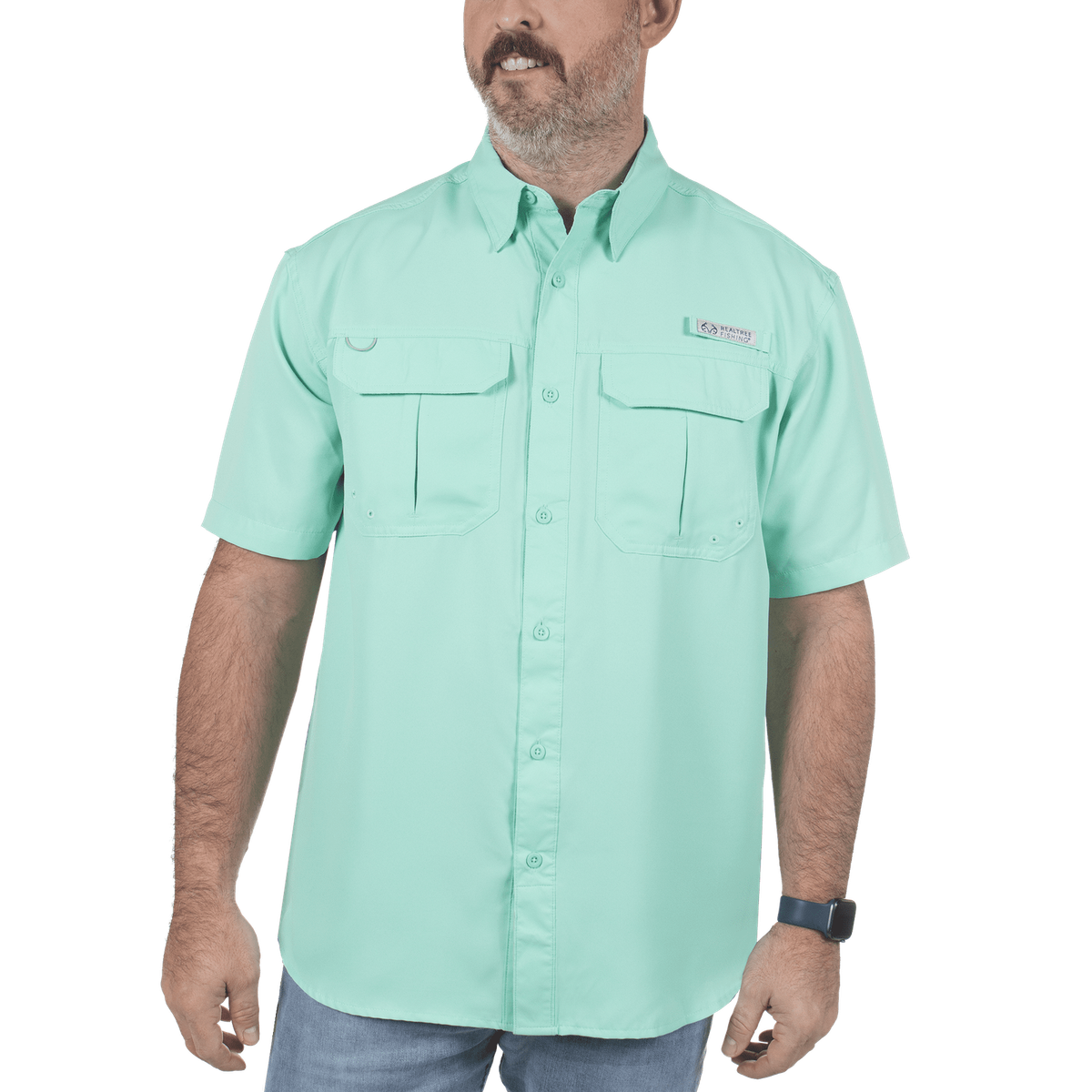 Realtree Opal Green Mens Short Sleeve Fishing Guide Shirt- S
