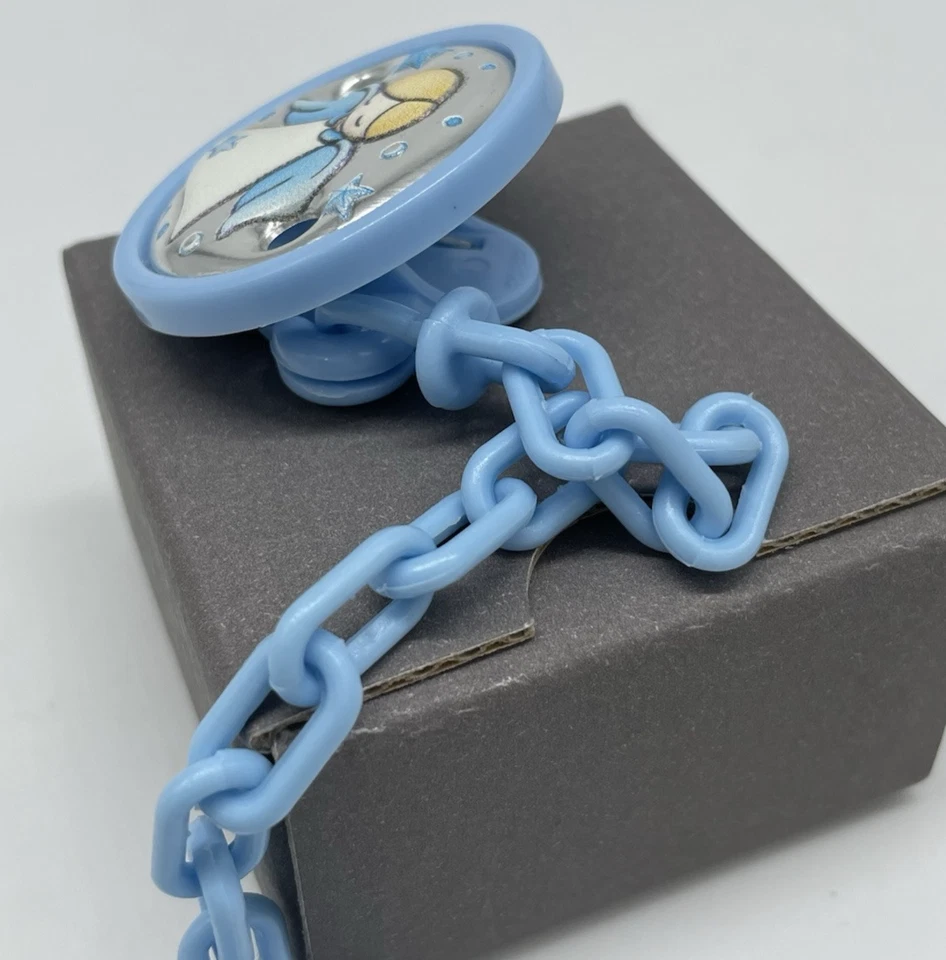 SPILLA PORTACIUCCIO PER BAMBINO AZZURRO FIRMATO BILAMINATO IN ARGENTO PER BEBE'. - Immagine 4 di 4