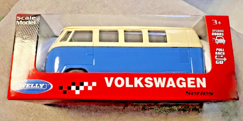 Welly Modellauto VW T1 Bulli | 1:60 Maßstab Blau/Weiß Offiziell Lizenziert