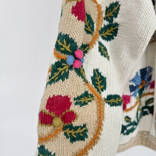 Vintage Venezia creme Blumen bestickt Strick Cardigan Gr. 22/24 skurril Landhaus - Bild 8 von 10