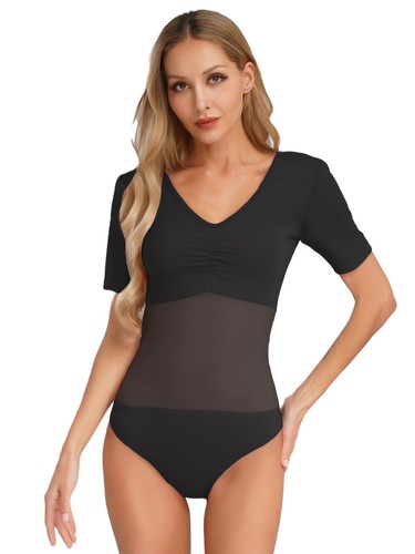 Damen Jumpsuit Knopf Trikot Gymnastik Bodysuit Uniform V-Ausschnitt Oberteile - Picture 11 of 70