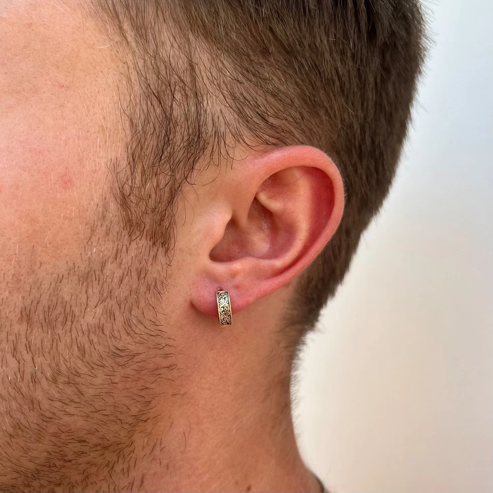 Floral Men's Earrings Hoop Earrings Minimalist Earring Gold Plated Gifts Earring - Image 4 of 4