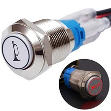 16mm 12V Car Speaker Horn Momentary Push Button Switch Red LED Lighted