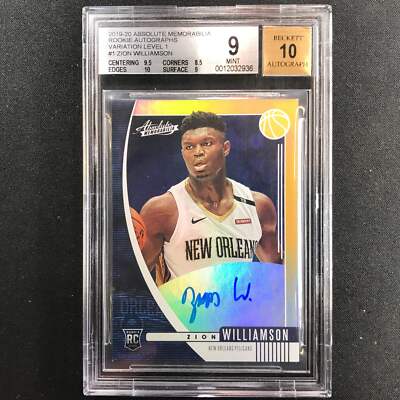 2019-20 Absolute Zion Williamson Gold Variation Rookie Auto No Zwl BGS 9/10 936