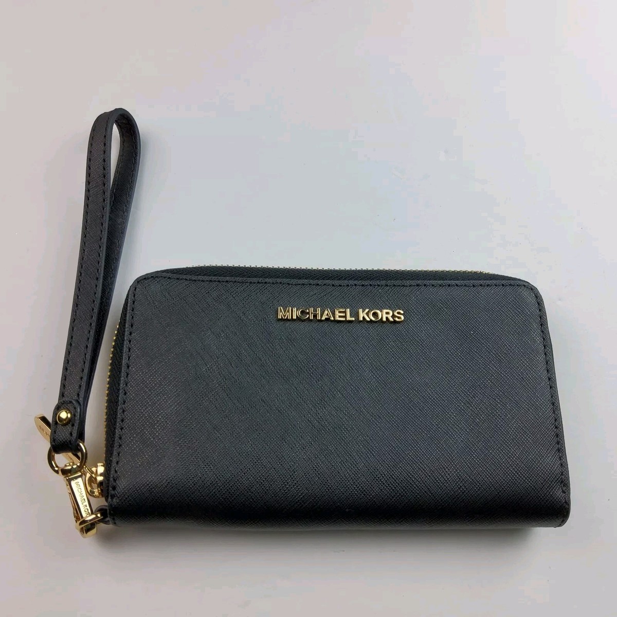 Michael Kors Crossgrain Zip Around Wallet Wristlet Black | eBay