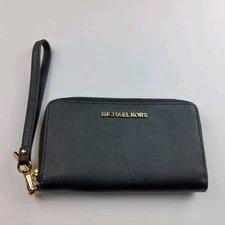 Michael Kors Crossgrain Zip Around Wallet Wristlet Black