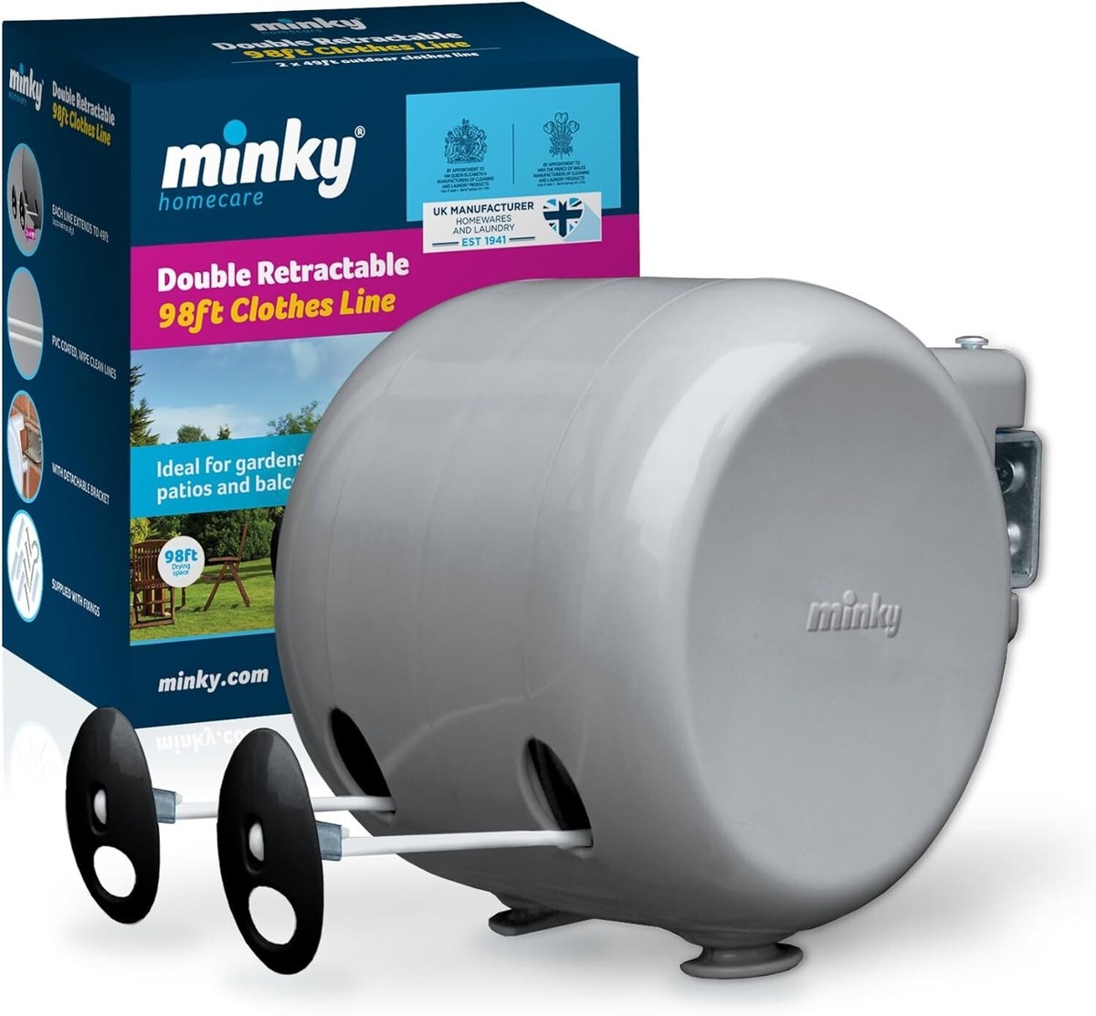 Minky Retractable Duo Reel Washing Line, Grey, 2x15m, packaging may x 15 m