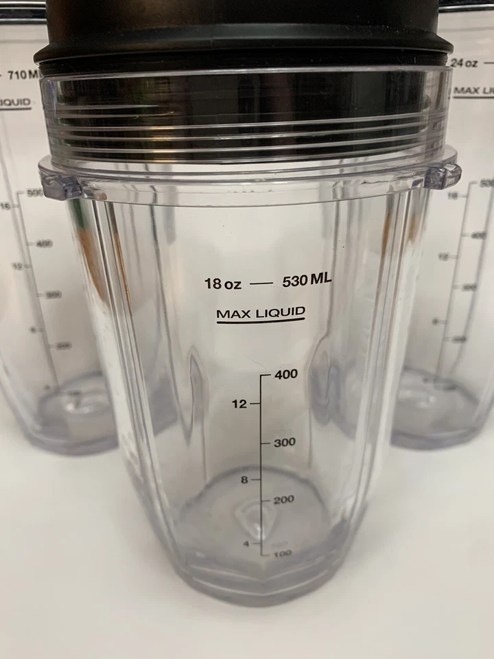 NUTRI NINJA Blender Set of 3 24oz 18oz Clear Cups + Black Drinking Sipping Lids - Image 3 of 4