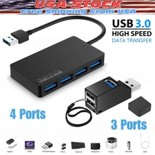 USB 3.0 Hub 4-Port Adapter Charger Data Slim Super Speed PC Mac Laptop Desktop