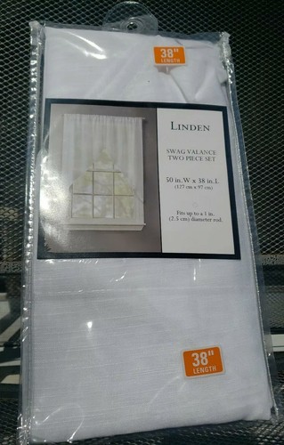 Linden • White • Swag Valance 2 piece Set • 50Wx38L • 1" Diam. Rod • Curtain - Picture 3 of 5