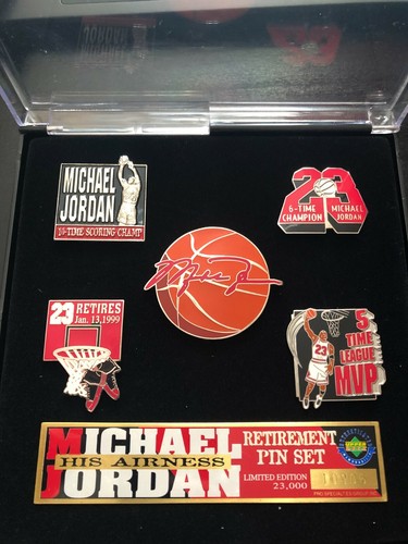 Michael Jordan MJ His Airness Retirement Chicago Bulls 5 Pin Set LE Upper Deck - Picture 2 of 6