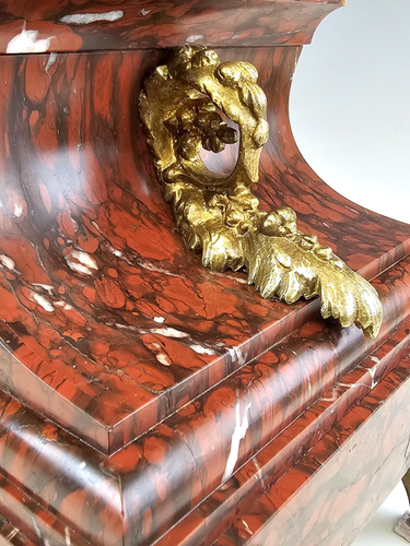 Large 19C French Gilt Bronze Rouge Marble Clock Statue - Picture 11 of 15