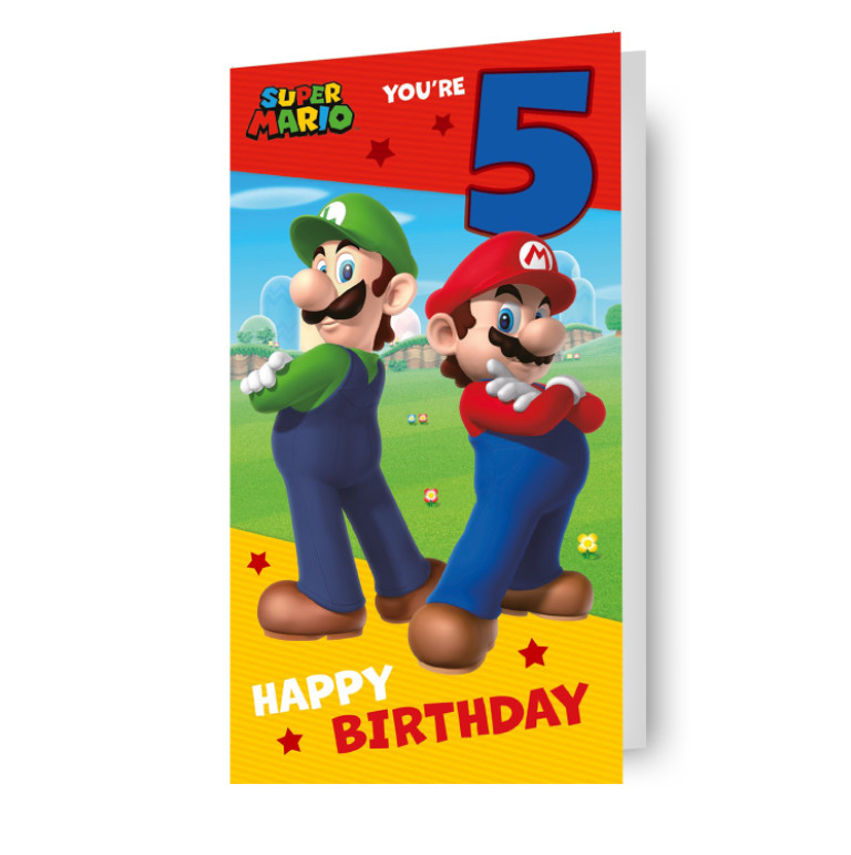 Age 5 Birthday Card Super Mario Bros Kids 5th Birthday Card Includes Envelope