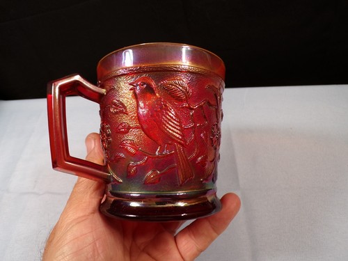 Imperial Robin Red Carnival Glass Mug INV3 - Picture 4 of 8