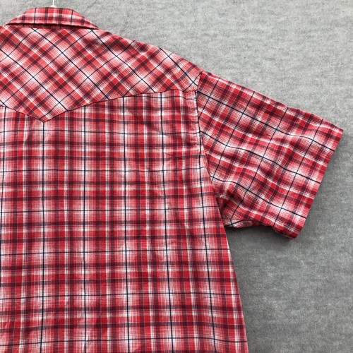 Wrangler Western Shirt Men's XL Plaid Pearl Snap Short Sleeve Red Cowboy - Picture 10 of 11