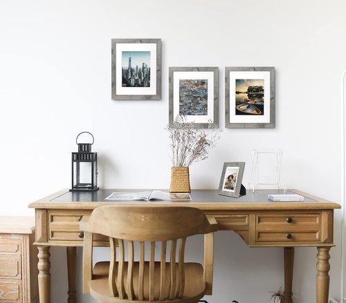 2-Pack Rustic Gray Wooden Picture Frames - 11x14 without Mat 8x10 with Mat - Picture 2 of 9