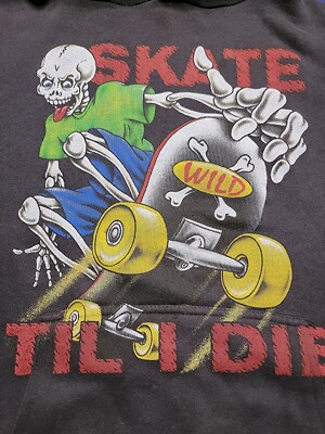 Vintage 90s Skate Hoodie Skate Til I Die Size Large Black | eBay