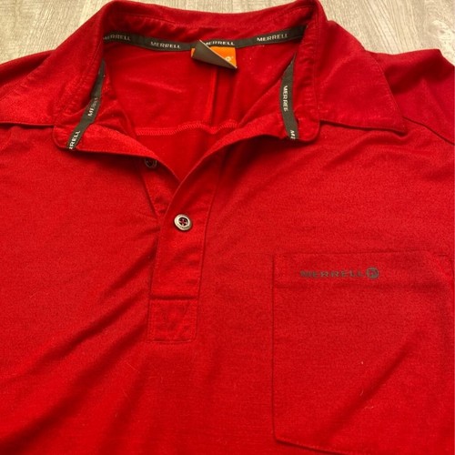 Merrell Opti Wick Mens Activewear Polo Shirt Red Short Sleeve Collar Stretch XXL - Picture 2 of 8