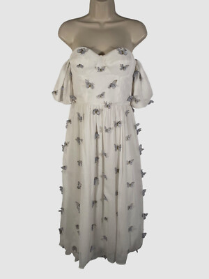 $648 Dress The Population Womens White Reagan Butterfly Applique Maxi Dress Sz S
