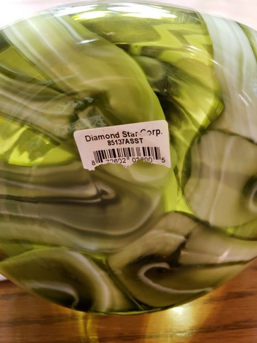 Hand Blown~Murano Style~Art Glass~Green Pulled Swirls~14.25" Teardrop Vase(TS) - Picture 5 of 8