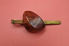 Russian USSR Signed 3RK Baltic Amber Nugget Gold Plated Vintage Tie Bar Clip Pin