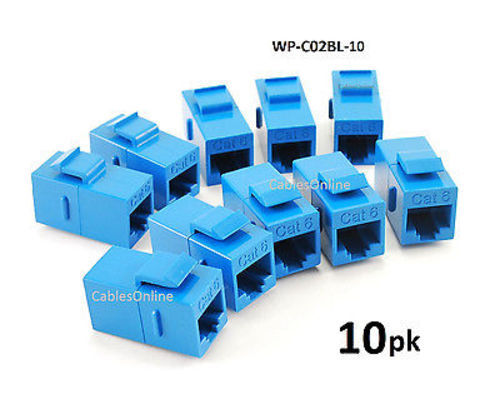 10-PACK CAT6 Female/Female RJ45 Ethernet Blue Keystone Jack Coupler, WP-C02BL - Picture 1 of 2