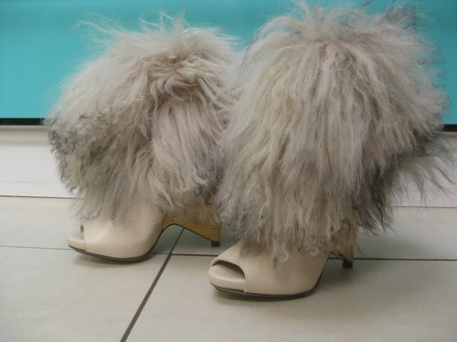 NICHOLAS KIRKWOOD MONGOLIAN sheepskin BOOTS 3 36 fur bootie leather wood wedge - Picture 18 of 22