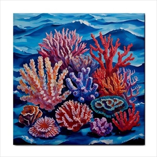 Coral Reef Ceramic Tile Set of 6 Ocean Sea Art Backsplash Tiles 4.25 Inches - Picture 3 of 8