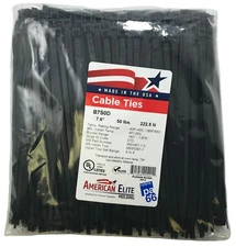 (1000) Black 7" Inch Nylon Cable Wire Wrap Zip Ties 50 LBS UV Resistant - USA