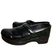 Dansko Iridescent Black Leather Closed Toe Clogs Shoes Size EU 42
