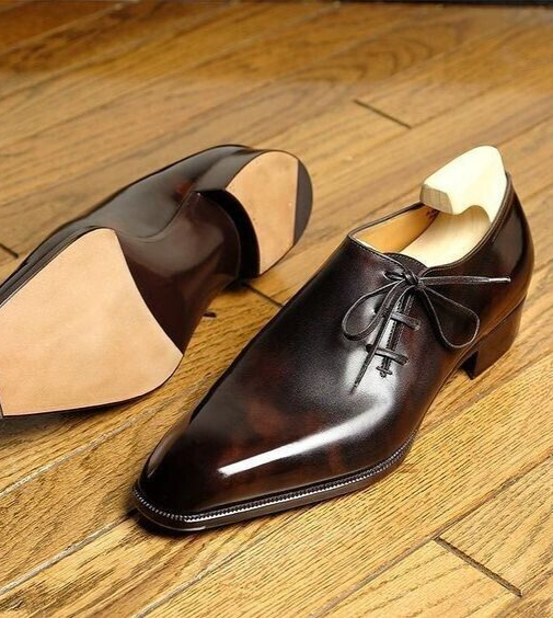 Men's Handmade Whole Cut Dark Brown Leather Oxford Side Lace Wedding ...