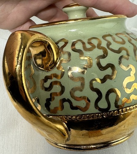 Sadler Teapot Inside Terra cotta Mint Green With Gold Accents Vintage Antique - Picture 8 of 24