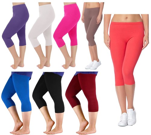 Da Donna Taglie Forti Elastico Plain 3/4 sotto ginocchio Crop Pantaloni  Leggings Capri 12-30 | eBay