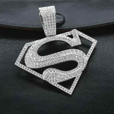 3Ct Round Cut Lab-Created Diamond Cluster Superman Pendant 14K White Gold Plated