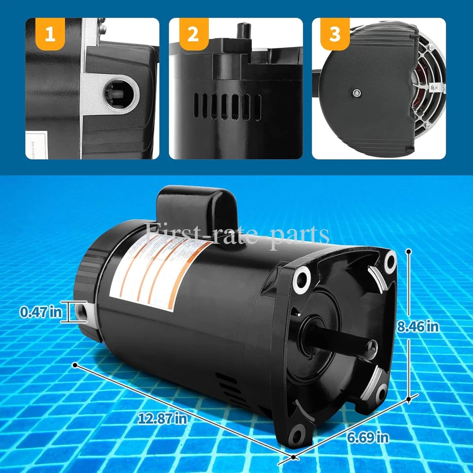New B2853 B2853V1 1HP 230V / 115V Single Speed Square Flange Pool Pump Motor - Image 2 of 4