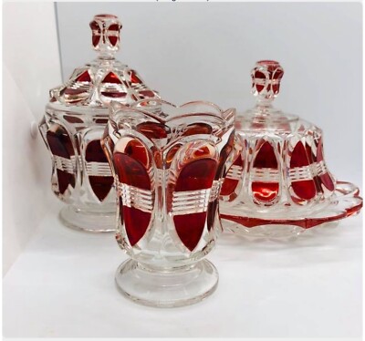 6 Piece Set EAPG US Glass Co. #15004 Barred Oval Pattern Ruby 1892