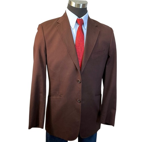 New 42L J Ferrar Brown self pin stripe Suit Jacket Sport Coat Blazer Cotton Poly - Picture 5 of 15