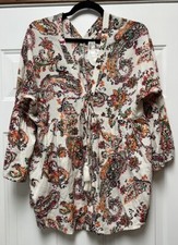 NWT En Creme Boho Floral A Line Blouse  Tie Neck  Large Juniors  Bella Gia