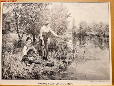 Antik Illustration 1893 Ridgeway Knight Mussestunden Kunstdruck Holzschnitt - Bild 1 von 4