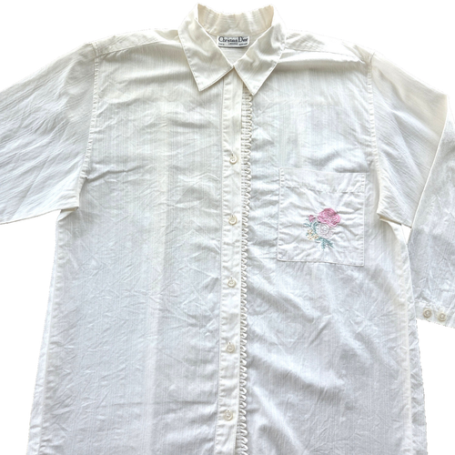 Camisa de vestir vintage Christian Dior para mujer M camisón bordado logotipo rosa - Imagen 2 de 13