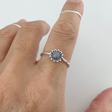 Sterling Silver Small Sunflower Ring, Flower Ring, Minimalist Ring, Silver Rings