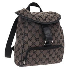 GUCCI GG Canvas Backpack Black Silver 019.0352 Auth 192806