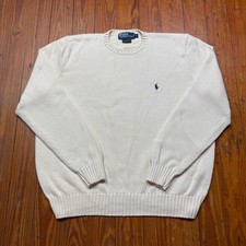 Vintage Polo Ralph Lauren Knit Sweater Mens Size Large Ivory Pony Cotton
