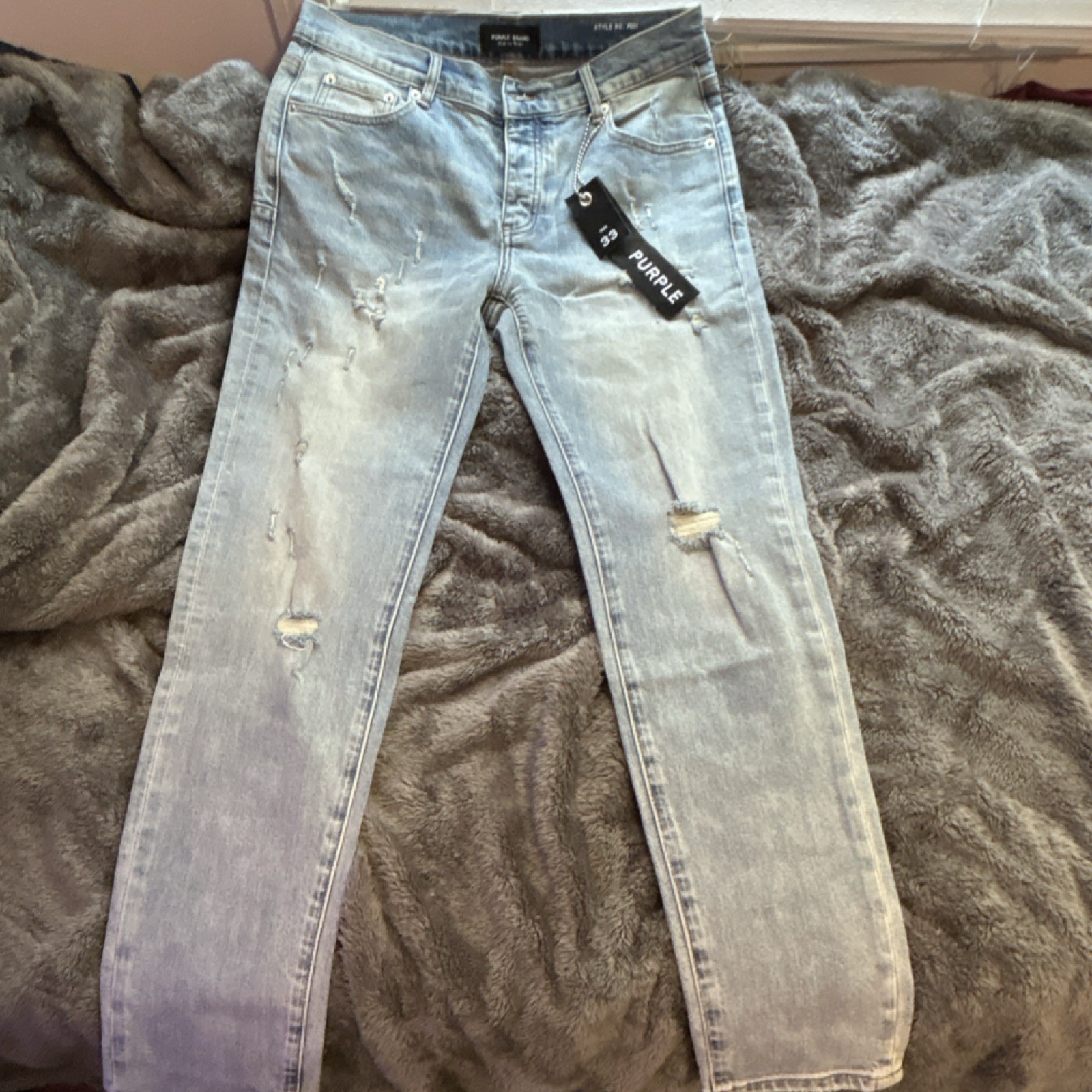 Purple Brand Light Blue Distressed Slim Straight Denim Jeans Men's Cotton