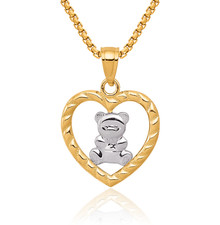 10K Solid Yellow Gold Gummy Teddy Bear Heart Necklace