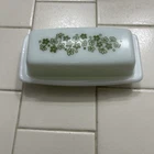 Vintage Pyrex Crazy Daisy Spring Blossom Green Milk Glass Butter Dish USA