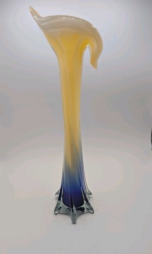 Jack In The Pulpit Art Glass - Calla Lily - Blue Yellow Vase - 16" - Picture 7 of 13