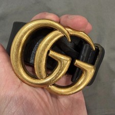 Authentic Gucci Black Gold Buckle Men's Belt 90cm